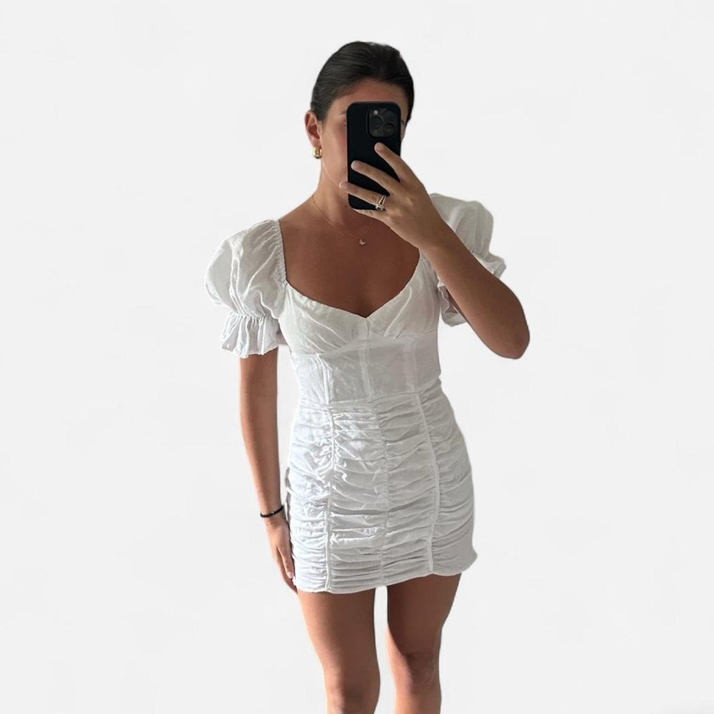 Bloomingdale's White Ruched Mini Dress